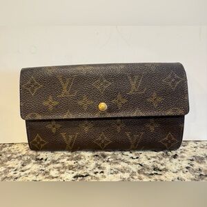 Louis Vuitton Brown Monogram Continental Wallet with Gold Snap